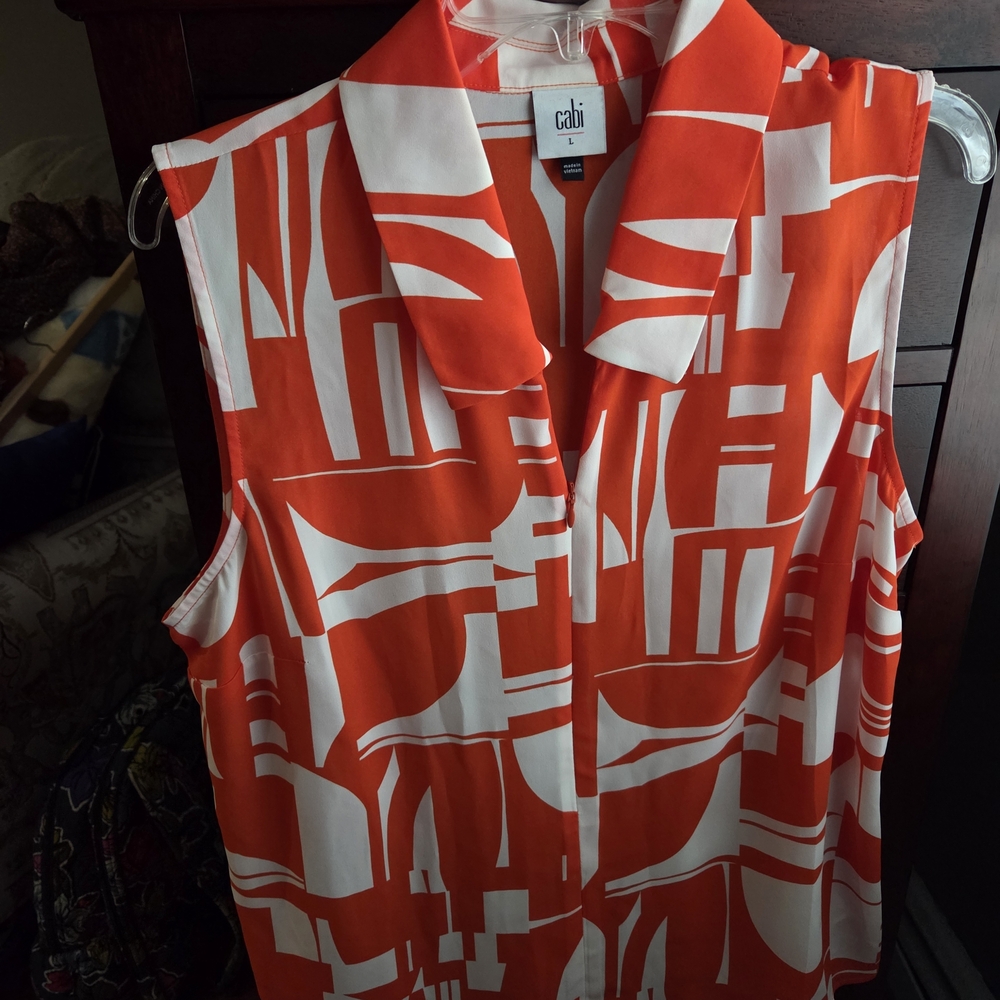 Cabi Orange and White Sleeveless Blouse